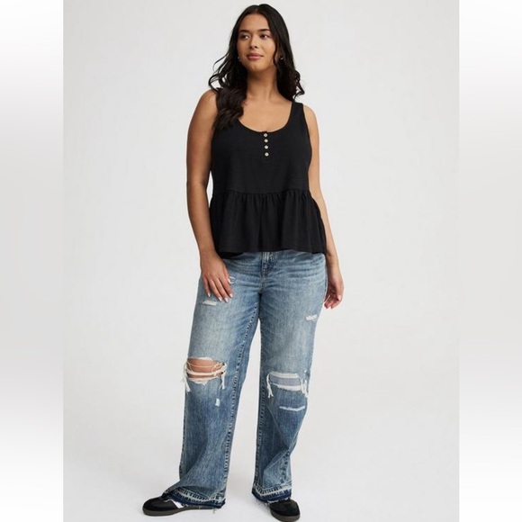 Torrid Black Peplum Tank Top with Button Accents - Picture 2 of 3